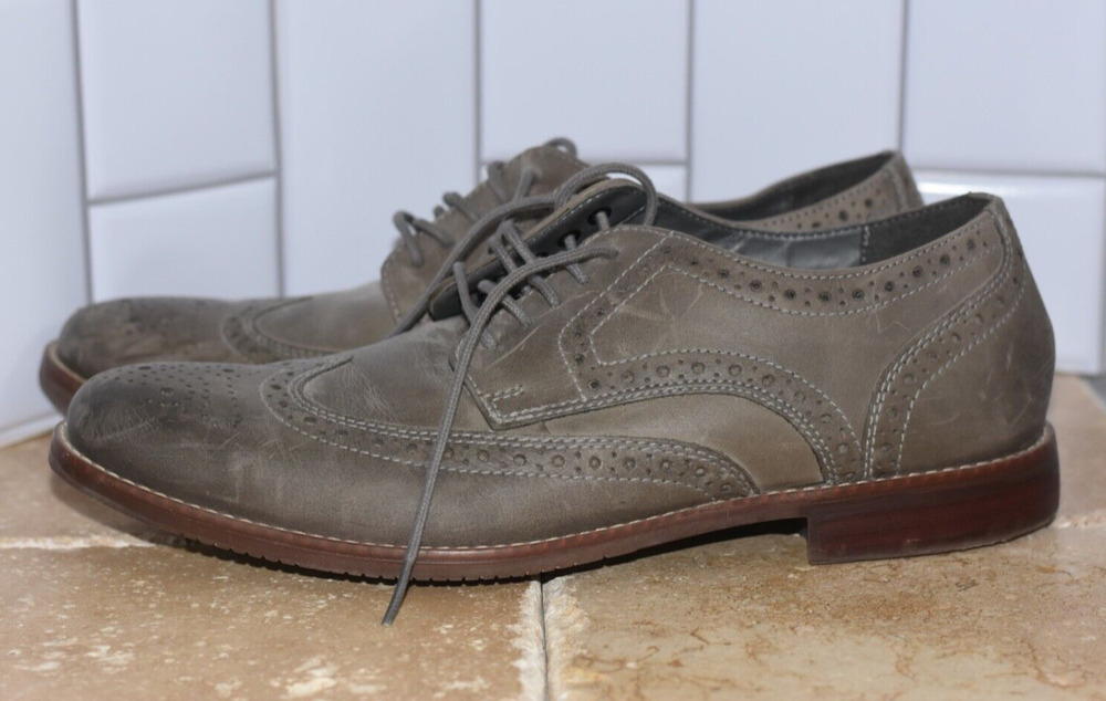 Men's Rockport Marshall Wing Tip Oxford Castlerock Grey Leather Size 9